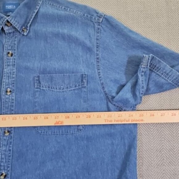 Port & Company SP11 Men's Short Sleeve Button Down Value Denim Shirt with Pocket - Picture 2 of 15